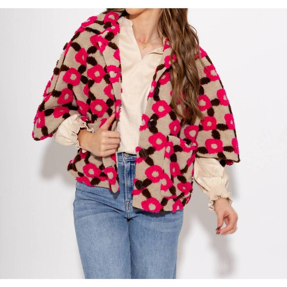 NEW IVY JANE pop flower capelet in brown and pink floral